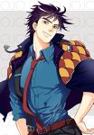  1boy black_hair blue_eyes jacket jojo_no_kimyou_na_bouken joseph_joestar_(young) koeri necktie solo suspenders 