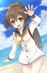  1girl brown_hair harimoji kantai_collection personification sailor_dress yellow_eyes yukikaze_(kantai_collection) 