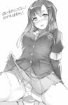  1girl armband blush greyscale long_hair monochrome nanahara_fuyuki original panties pantyshot pantyshot_(squatting) school_uniform sketch skirt skirt_lift solo squatting thigh-highs translation_request underwear white_background 