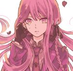  1girl braid dangan_ronpa gloves hair_ribbon heart jacket kirigiri_kyouko long_hair mk_(mmk-nock) multicolored_eyes necktie parted_lips purple_hair ribbon single_braid solo tears violet_eyes yellow_eyes 