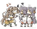  4girls :d ^_^ alternate_hair_ornament angry animal_ears bare_shoulders blush brown_hair cat_ears cat_tail closed_eyes detached_sleeves dog_ears dog_tail earrings fang flying_sweatdrops fusou_(kantai_collection) hair_ornament hyuuga_(kantai_collection) ise_(kantai_collection) japanese_clothes jewelry kantai_collection kemonomimi_mode long_hair multiple_girls nontraditional_miko one_eye_closed open_mouth pleated_skirt ponytail purple_hair red_eyes red_skirt short_hair skirt smile tail tail_wagging tears torihamu twitter_username wavy_mouth white_background yamashiro_(kantai_collection) yellow_skirt 