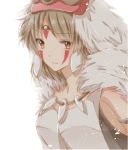  1girl brown_eyes brown_hair facial_mark headgear hiro_(hirohiro31) jewelry looking_at_viewer mononoke_hime necklace san short_hair simple_background solo tagme white_background 