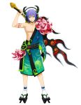  1boy abs blue_eyes blue_hair headphones highres horns onigiri_(mmorpg) susano_(onigiri) sword tattoo weapon 