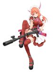 1girl blush eyepatch gun highres horns kaguya_(onigiri) onigiri_(mmorpg) orange_eyes orange_hair sword thigh-highs weapon 