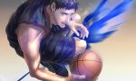  1boy 243_(jel) aomine_daiki basketball basketball_uniform black_hair blue_eyes blue_hair dark_skin kuroko_no_basuke solo sportswear sweat 