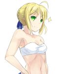  1girl ahoge blonde_hair blush boa_(4chan) fate/stay_night fate_(series) green_eyes hair_ribbon highres ribbon saber small_breasts smile solo sparkle tubetop 