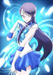  1girl bishoujo_senshi_sailor_moon blue_eyes blue_skirt cosplay gacchahero glasses gloves heartcatch_precure! hisakawa_aya long_hair looking_at_viewer magical_girl precure purple_hair sailor_mercury sailor_mercury_(cosplay) seiyuu_connection skirt solo tiara tsukikage_yuri white_gloves 