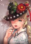  1girl blonde_hair blue_eyes character_name flower hat highres kawacy long_hair looking_at_viewer solo taylor_swift 