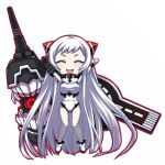  1girl airfield_hime boots chibi closed_eyes grey_hair kantai_collection minarai pale_skin shinkaisei-kan smile 