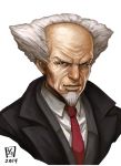  1boy aramaki_daisuke bald beard bust dated face facial_hair ghost_in_the_shell lieqi_hun looking_at_viewer male necktie short_hair simple_background solo white_background white_hair 