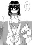  1girl admiral_(kantai_collection) admiral_(kantai_collection)_(cosplay) ahoge blush breasts cleavage clenched_hand comic gloves kantai_collection kiryuu_makoto long_hair monochrome open_mouth out_of_frame tagme translation_request ushio_(kantai_collection) 