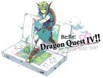  1girl dragon_quest dragon_quest_iv ebira green_hair hero_(dq4) miniboy nintendo_ds oversized_object revision simple_background solo stylus white_background 