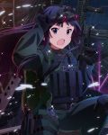  assault_rifle black_hair blue_eyes gloves gun heckler_&amp;_koch hk416 idolmaster idolmaster_million_live! long_hair looking_at_viewer mogami_shizuka night_vision_device official_art rifle shouting weapon 