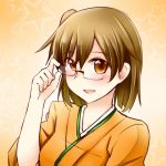  bespectacled breasts brown_eyes brown_hair glasses hiryuu_(kantai_collection) japanese_clothes kantai_collection long_sleeves open_mouth ray83222 short_hair side_ponytail smile wide_sleeves 