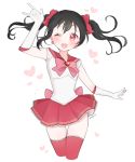  black_hair blush crossover gloves long_hair love_live!_school_idol_project parody red_eyes ribbon seifuku thigh_highs twintails wink yazawa_nico 