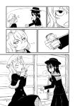  2girls :t coffee comic drinking hat long_hair maribel_hearn monochrome multiple_girls open_mouth pout ribbon scarf short_hair silent_comic skirt smile sonson_(eleven) touhou usami_renko winter_clothes 