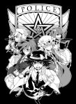  5girls apron bag bell book bow braid checkered coat dress flag hair_bell hair_bow hair_ornament hat japanese_clothes kikuichi_monji kitashirakawa_chiyuri long_hair maribel_hearn monochrome motoori_kosuzu multiple_girls necktie okazaki_yumemi open_mouth police_badge ribbon sailor sailor_hat short_hair skirt smile star tongue tongue_out touhou touhou_(pc-98) twintails usami_renko wrench 