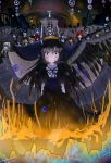  6+girls black_hair clara_dolls_(madoka_magica) dress feathered_wings fire flower funeral_dress hairband highres homulilly long_hair looking_at_viewer mahou_shoujo_madoka_magica mahou_shoujo_madoka_magica_movie multiple_girls red_eyes ribs ruins skeletal_arm spider_lily spoilers tagme toufu_tofu wings witch_(madoka_magica) 