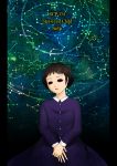  1girl black_hair character_name constellation dress misima1029 parted_lips scp-134 scp_foundation short_hair solo tagme 