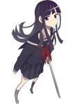  1girl black_eyes black_hair hasesese highres long_hair long_sleeves looking_at_viewer original school_uniform serafuku skirt solo standing sword weapon white_background 