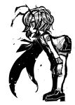  1girl antennae bending_forward cape monochrome short_hair shorts simple_background solo touhou transparent_background wriggle_nightbug yt_(wai-tei) 