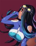  :o asao_awawa bare_shoulders black_hair bodysuit goggles goggles_on_head hair_over_one_eye impossible_clothes izumi_(pokemon) izumi_(pokemon)_(remake) long_hair pokemon pokemon_(game) pokemon_oras tan 