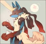  closed_eyes hand_on_head lucario mega_lucario mega_pokemon nasnotte petting pokemon pokemon_(creature) simple_background solo_focus 