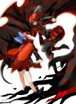  2girls alternate_color backlighting black_gloves boots bow cape dark_persona dual_persona eye_contact floral_print gloves hair_bow highres knee_boots looking_at_another multiple_girls pants red_eyes redhead sekibanki shigureru shirt skirt touhou 