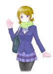  bandana blush brown_hair koizumi_hanayo love_live!_school_idol_project purple_eyes seifuku short_hair 