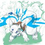  animal_ears animal_tail blue_eyes claws digitigrade dragon earring fanart feral glue hair_ornament kemono magic_wings on_all_fours paws rakuekyu tail_ornament tail_tuft tsurugi white_hair 