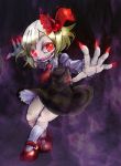  1girl ascot blonde_hair bow fang glowing glowing_eyes hair_bow hair_ribbon night open_mouth outstretched_arms red_eyes ribbon rumia short_hair skirt smile solo touhou yt_(wai-tei) 