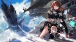  2girls black_gloves brown_eyes brown_hair character_request elbow_gloves final_fantasy final_fantasy_xiv gloves highres holding hyur multiple_girls open_mouth short_hair smile swd3e2 sword tagme weapon 