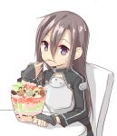  1boy black_eyes black_hair breastplate chair dessert eating fingerless_gloves food gloves kirito kirito_(sao-ggo) lo_(rogu_ryouiki) long_hair parfait sitting sword_art_online table trap 