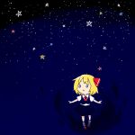  1girl blonde_hair hair_ornament hair_ribbon o_o open_mouth outstretched_arms ribbon rumia short_hair sketch sky solo spread_arms star_(sky) starry_sky tagme touhou yamabuki_(yusuraume) 