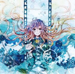  brown_hair chain dress film_strip flower gradient_hair hair highres hijiri_byakuren multicolored_hair purple_hair shiratsuyu touhou underwater water yellow_eyes 