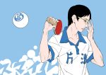  adjusting_glasses ball copyright_name glasses matsuryuu paddle ping_pong_(manga) short_hair solo tsukimoto_makoto 