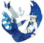  1boy black_hair blue_eyes dixie_cup_hat hat higashikata_jousuke_(jojolion) innertube jojo_no_kimyou_na_bouken jojolion sailor solo tano_(motitom) 