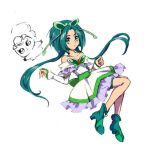  1girl akimoto_komachi cure_mint elbow_gloves frilled_skirt frills full_body gloves green_eyes green_hair hair_ornament long_hair lowres magical_girl penki precure skirt twintails yes!_precure_5 
