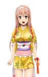  1girl blush brown_eyes brown_hair dress hairband japanese_clothes kimono onigiri_(mmorpg) ribbon sakura_(onigiri) 