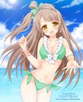  1girl bikini brown_eyes brown_hair long_hair love_live!_school_idol_project minami_kotori sakura_chidori swimsuit topknot 