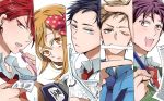  1girl 4boys black_hair brown_hair fountain_pen gekkan_shoujo_nozaki-kun hidaka_en hori_masayuki ink long_hair mikoshiba_mikoto multiple_boys nozaki_umetarou orange_hair pen purple_hair redhead sakura_chiyo school_uniform short_hair wakamatsu_hirotaka 