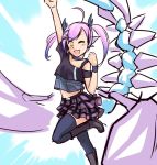  1girl ;d ahoge blouse blush_stickers boots genderswap insect_girl league_of_legends nam_(valckiry) one_eye_closed open_mouth personification pincers pink_hair short_hair skarner skirt smile socks stinger twintails wristband yellow_eyes 