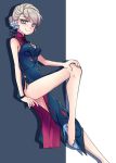  1girl bare_legs blonde_hair blue_eyes blush bracelet braid breasts china_dress chinese_clothes cleavage_cutout dress elsa_(frozen) flower french_braid frozen_(disney) hair_flower hair_ornament high_heels highres jewelry kokuchuutei panties short_hair side-tie_panties side_slit sleeveless sleeveless_dress smile solo stiletto_heels underwear 