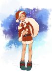  1boy blush boots christmas dethmath free! hat male mikoshiba_momotarou orange_hair santa_costume santa_hat short_hair smile snow solo 