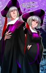  1boy 1girl bridal_gauntlets claude_frollo cloak disney dual_persona genderswap grey_hair hat height_difference jewelry marimo_(yousei_ranbu) ring short_hair shoulder_pads small_breasts the_hunchback_of_notre_dame translation_request violet_eyes wide_sleeves 