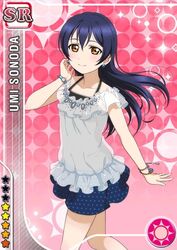  blue_hair blush brown_eyes character_name dress long_hair love_live!_school_idol_project sonoda_umi 