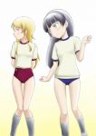  2girls black_hair blonde_hair buruma gokou_ruri green_eyes grey_eyes gym_uniform hairband highres kousaka_kirino multiple_girls official_style ore_no_imouto_ga_konna_ni_kawaii_wake_ga_nai sakaki_youma 