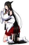 1girl barefoot black_hair breasts highres huge_breasts kantai_collection lipstick long_hair makeup maru_(maruttona) red_eyes simple_background smile solo very_long_hair white_background 
