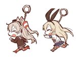  2girls amatsukaze_(kantai_collection) blonde_hair chasing chibi elbow_gloves gloves hairband kantai_collection keychain long_hair mk multiple_girls open_mouth school_uniform serafuku shimakaze_(kantai_collection) silver_hair sketch skirt striped striped_legwear thigh-highs twintails 