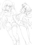  angel angel_wings highres leotard looking_at_viewer monochrome short_hair simple_background uchiu_kazuma wings 